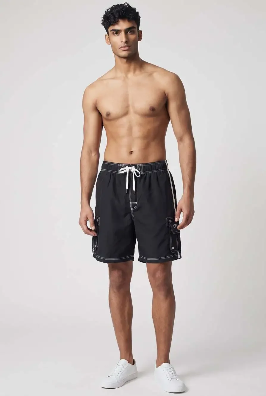 Ocean Pacific Black Cargo Swim Trunks Board with Pockets (L)